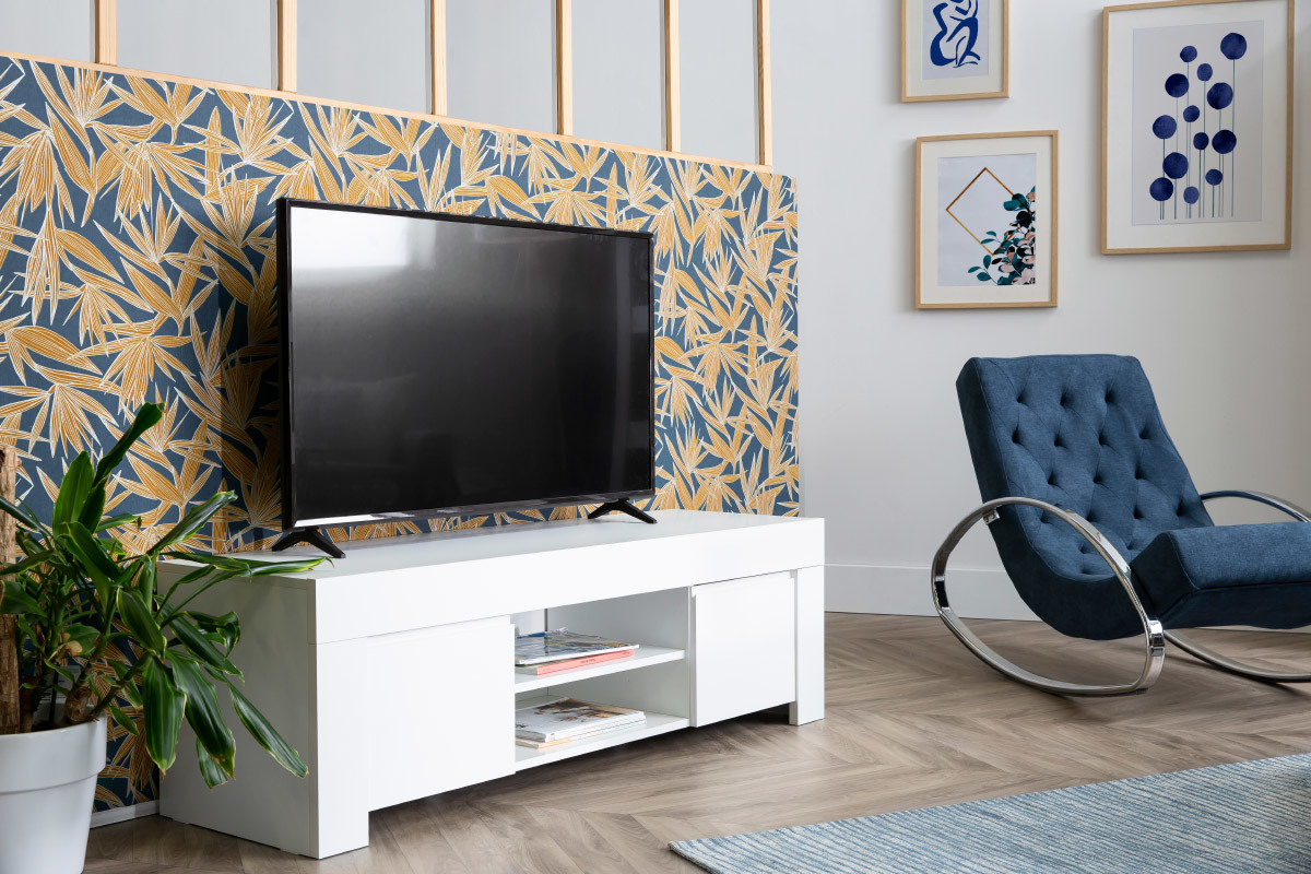 Designer-TV-Schrank matt wei L138 cm TINO