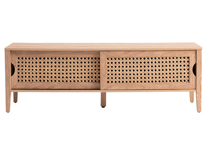 Designer-TV-Schrank mit Schiebetüren aus synthetischem Rattan und Holz - PACHO - Designer-TV-Schrank mit Schiebetüren aus synthetischem Rattan und Holz - PACHO