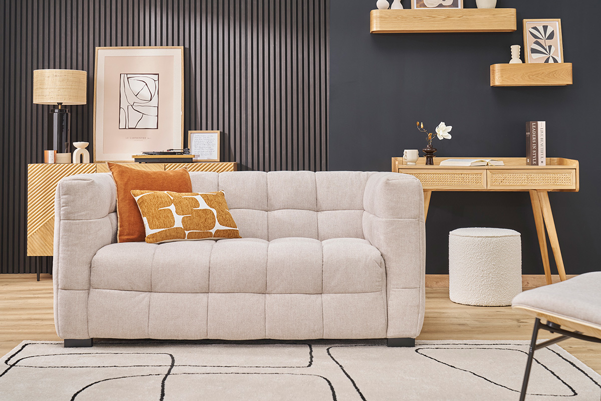 Designer-Zweisitzer-Sofa aus strukturiertem Effekt-Samt in Beige CORTO