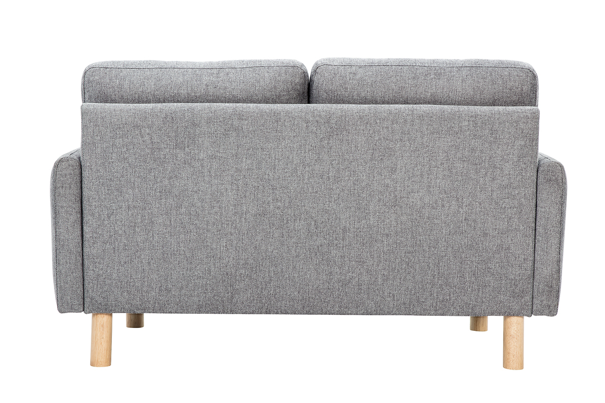 Zweier-Sofa aus grauem Stoff, R�ckansicht, mit hellen Holzbeinen.