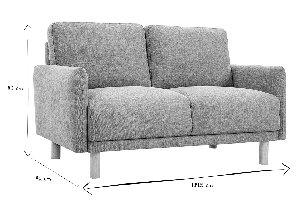 Abmessungen des BONO 2-Sitzer-Sofas, L139,5 x B82 x H82 cm, in Schwarz und Wei�.