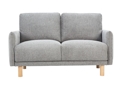 Designercouch 2-Sitzer in texturiertem grauem Samtstoff und hellem Holz BONO