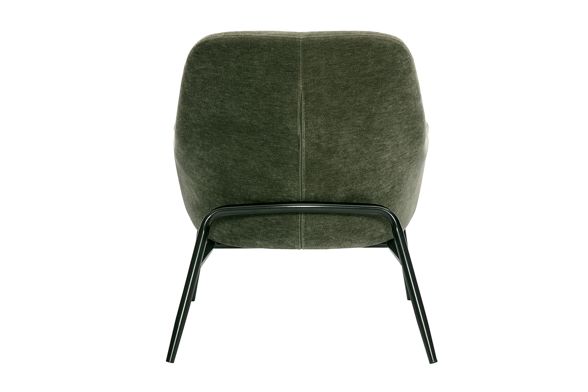 Designersessel aus Samt-Effekt khakigrnem Stoff und schwarzem Metall MAXINE