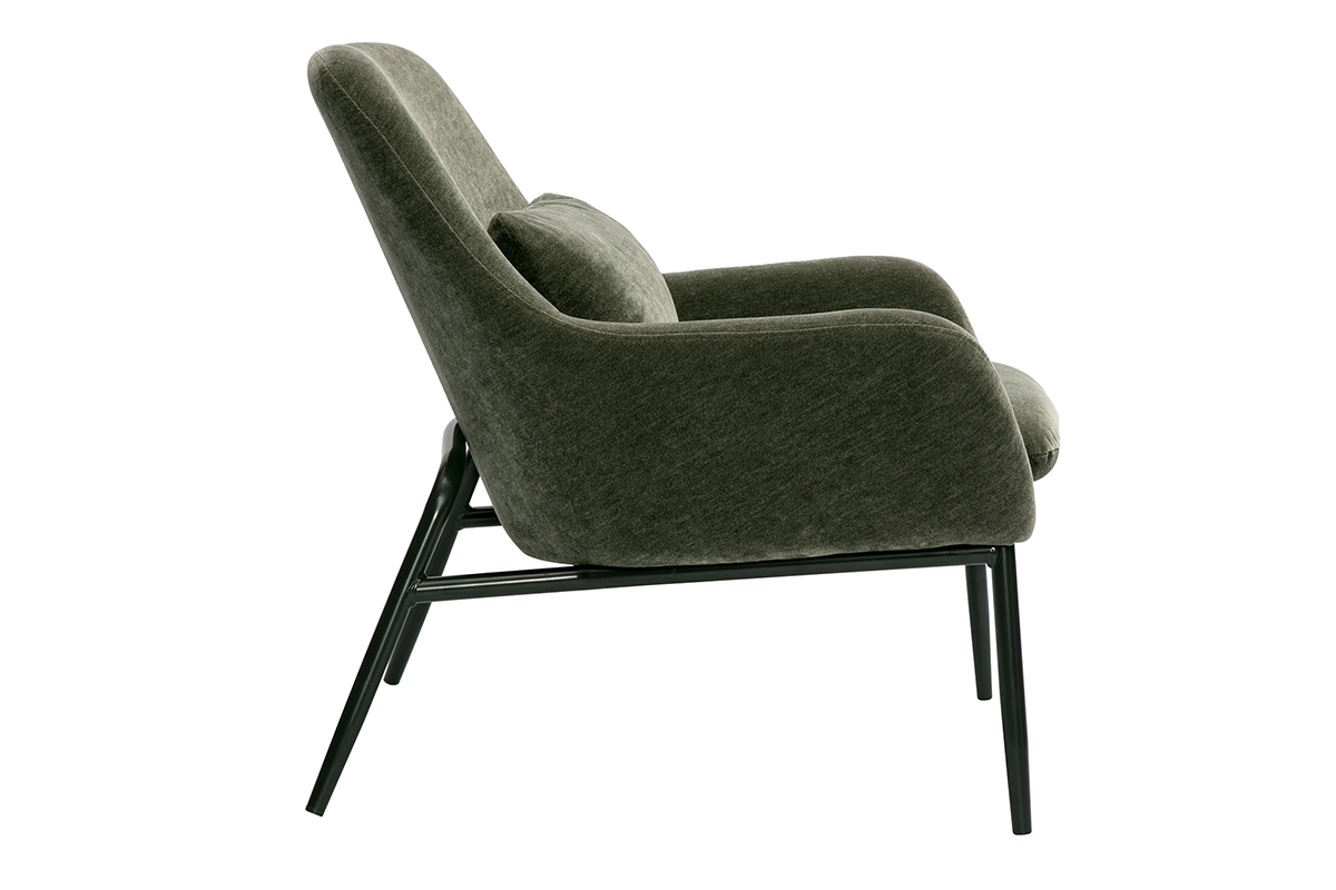 Designersessel aus Samt-Effekt khakigrnem Stoff und schwarzem Metall MAXINE