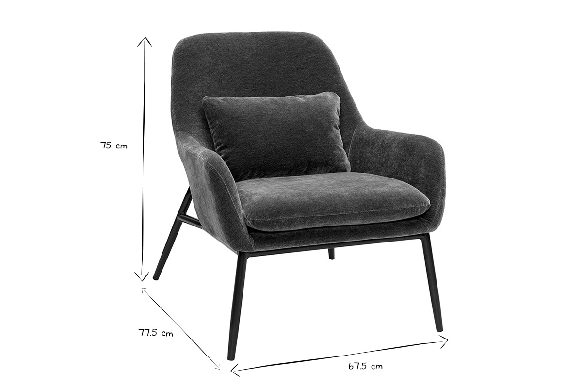 Designersessel aus Samt-Effekt khakigrnem Stoff und schwarzem Metall MAXINE
