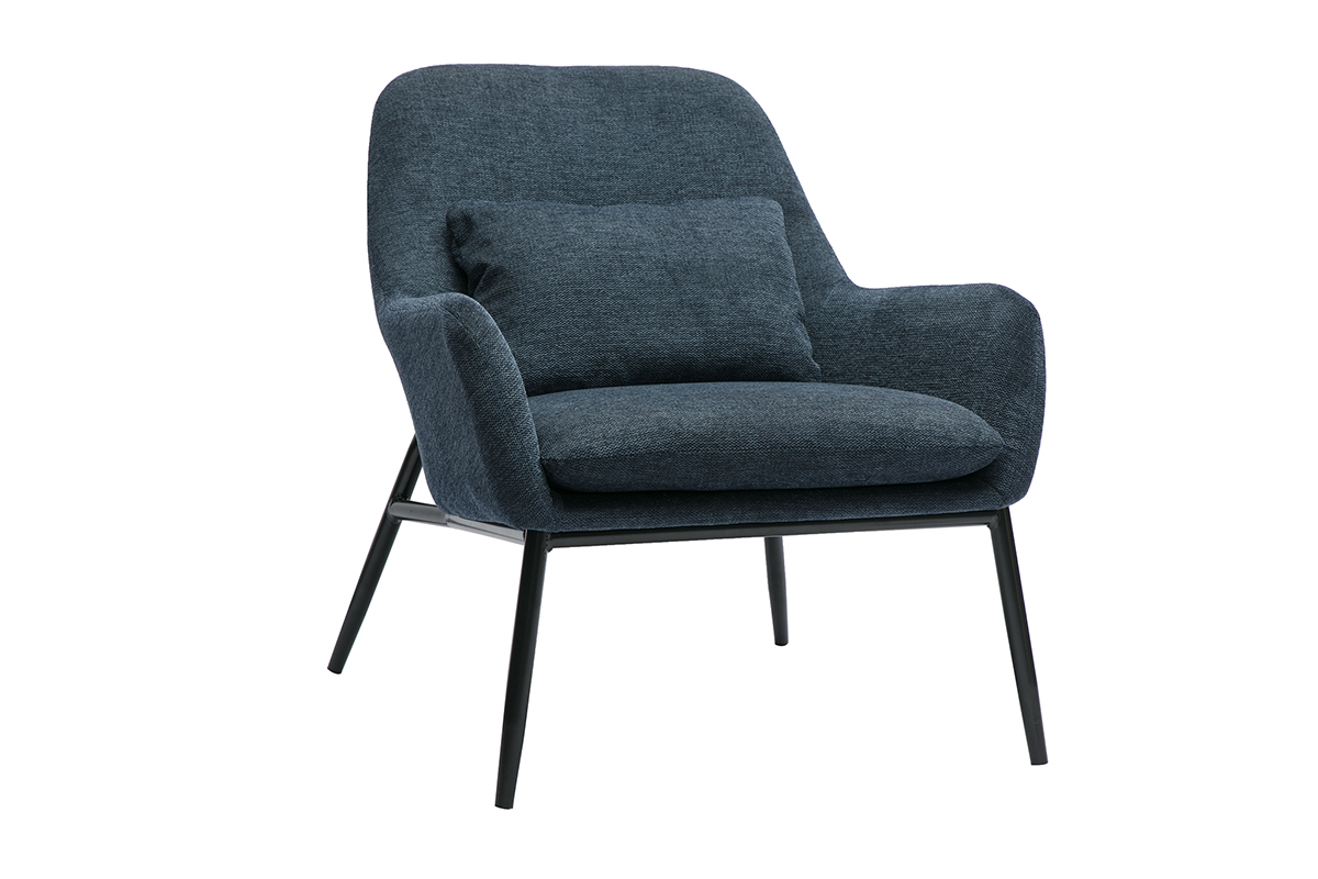 Designersessel aus Stoff in dunkelblauem Samteffekt und schwarzem Metall MAXINE
