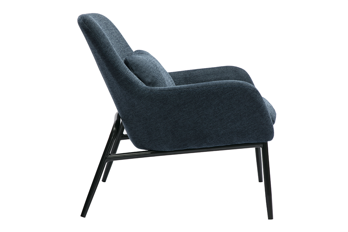 Designersessel aus Stoff in dunkelblauem Samteffekt und schwarzem Metall MAXINE