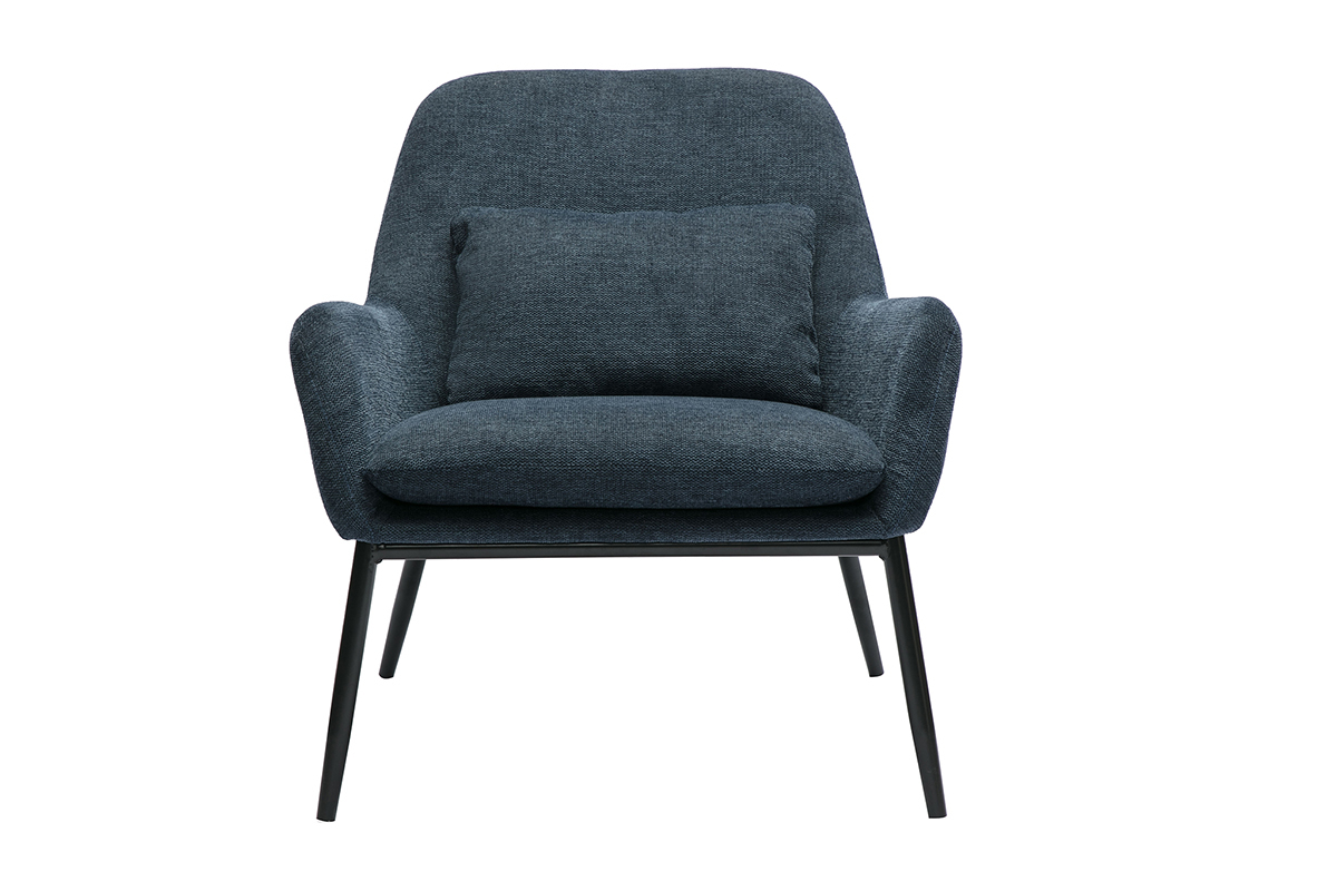 Designersessel aus Stoff in dunkelblauem Samteffekt und schwarzem Metall MAXINE