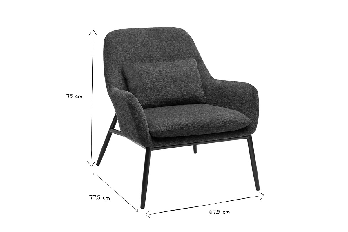 Designersessel aus Stoff in dunkelblauem Samteffekt und schwarzem Metall MAXINE