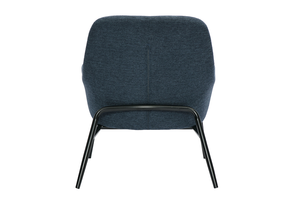 Designersessel aus Stoff in dunkelblauem Samteffekt und schwarzem Metall MAXINE