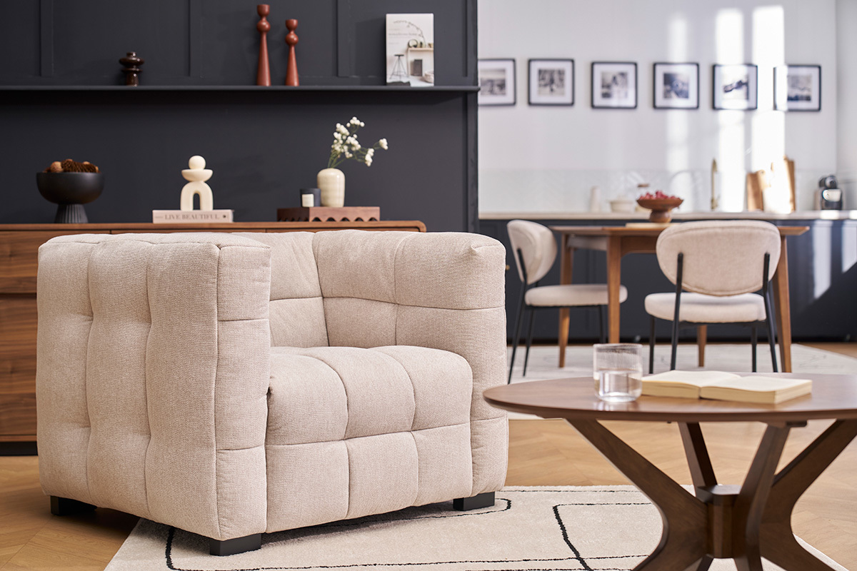 Designersessel in texturiertem Samt-Effekt-Stoff beige CORTO