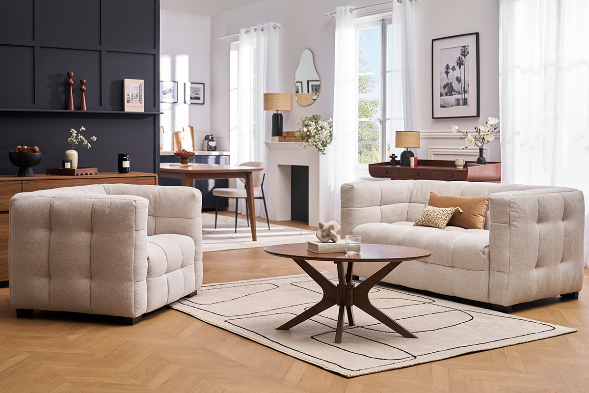Designersessel in texturiertem Samt-Effekt-Stoff beige CORTO