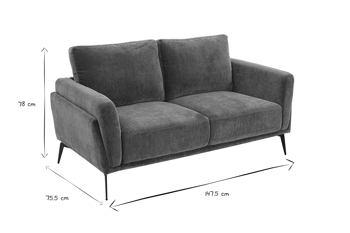 Designersofa 2-Sitzer aus grnem Khaki-Veloursstoff und schwarzem Metall MOSCO