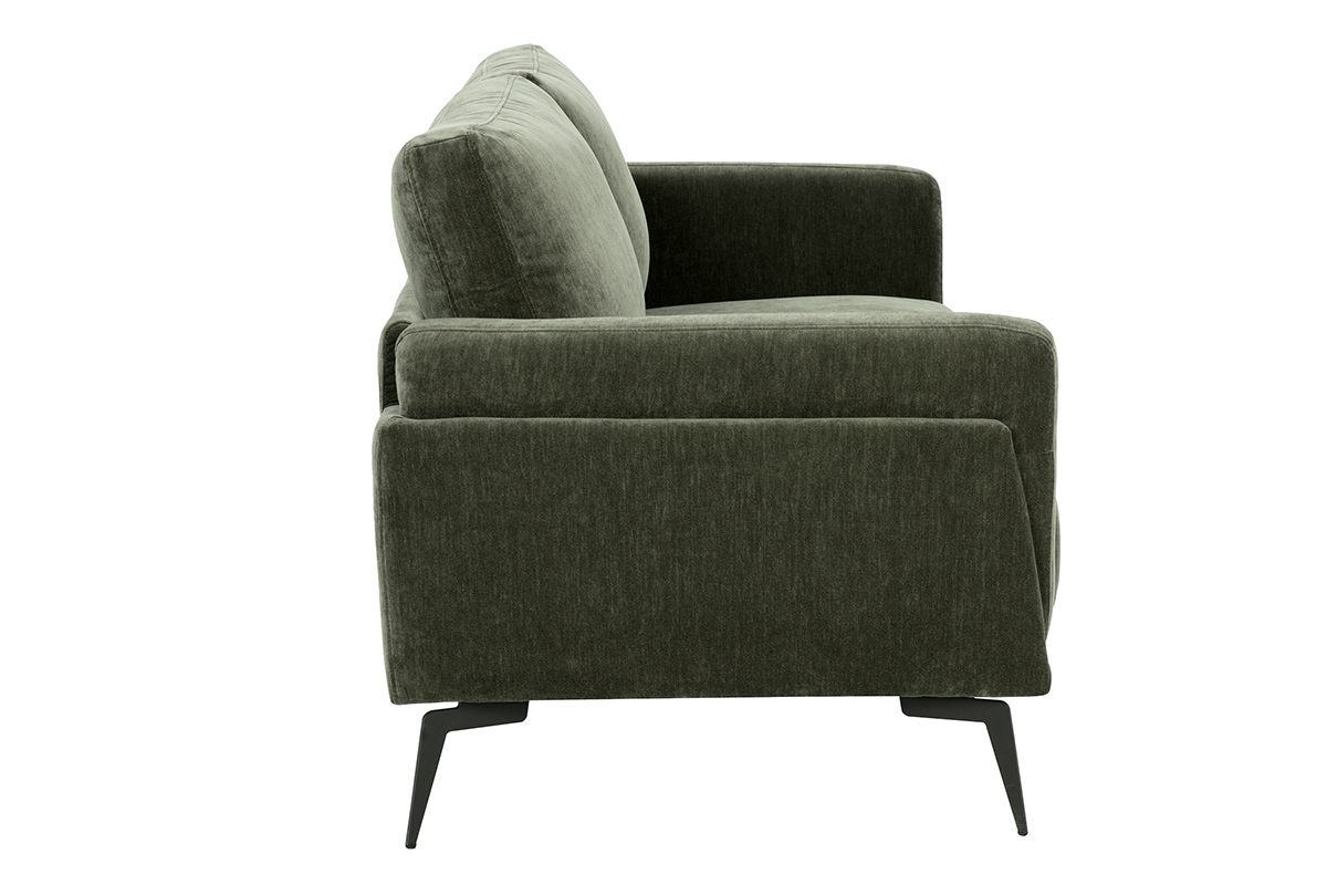 Designersofa 2-Sitzer aus grnem Khaki-Veloursstoff und schwarzem Metall MOSCO