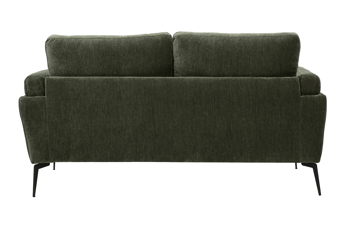 Designersofa 2-Sitzer aus grnem Khaki-Veloursstoff und schwarzem Metall MOSCO