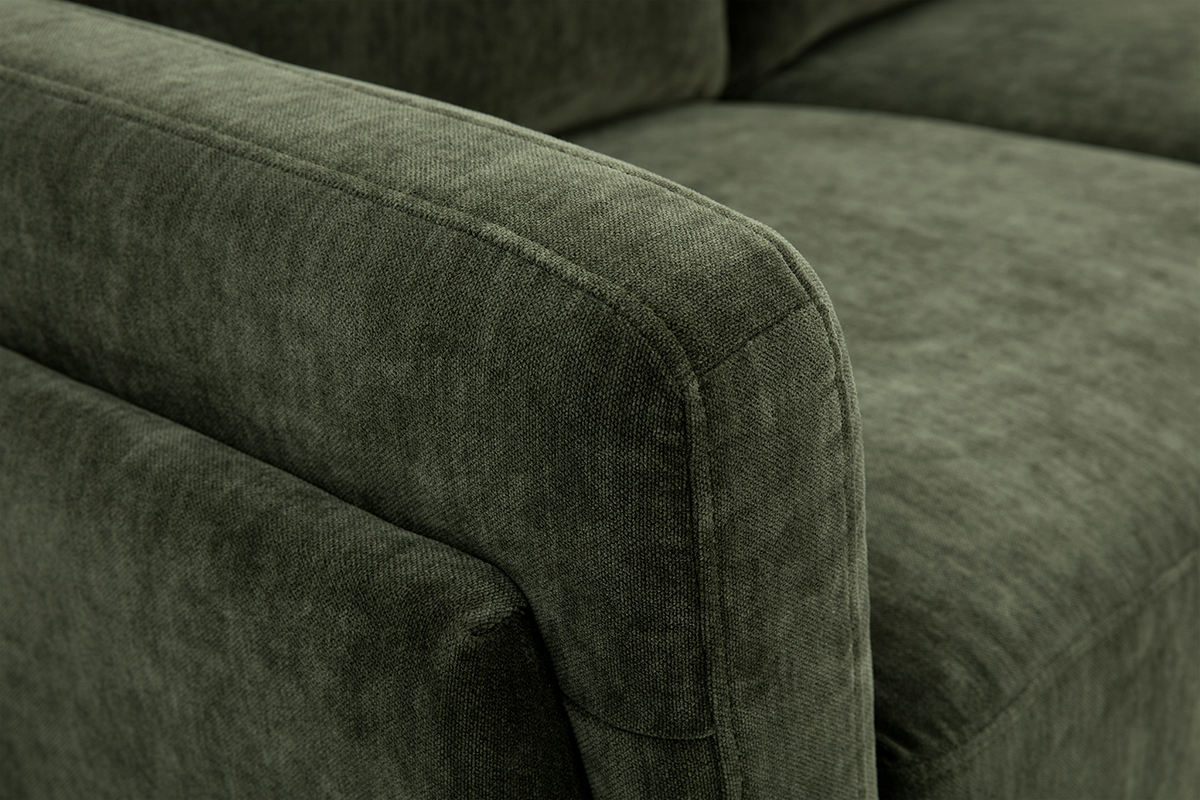 Designersofa 2-Sitzer aus grnem Khaki-Veloursstoff und schwarzem Metall MOSCO
