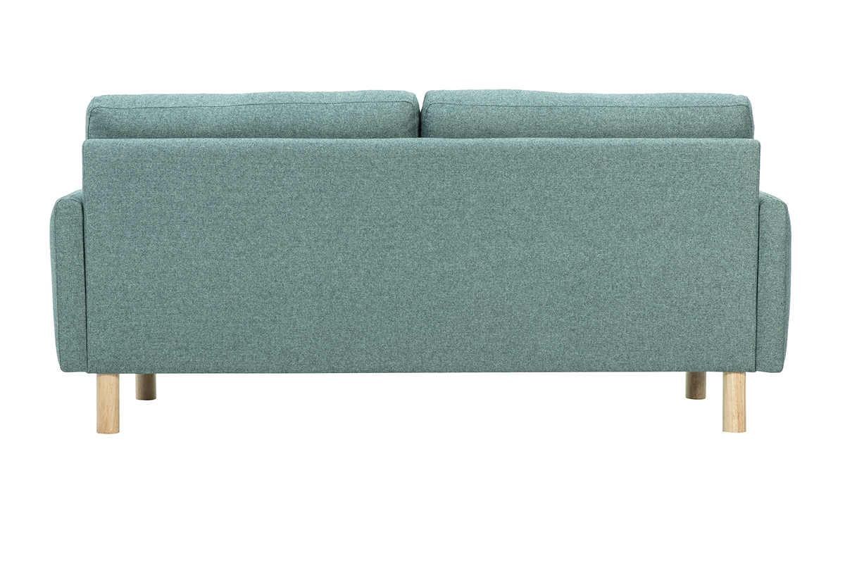 R�ckansicht des dreisitzigen Sofas in graugr�nem Stoff mit hellen Holzbeinen.