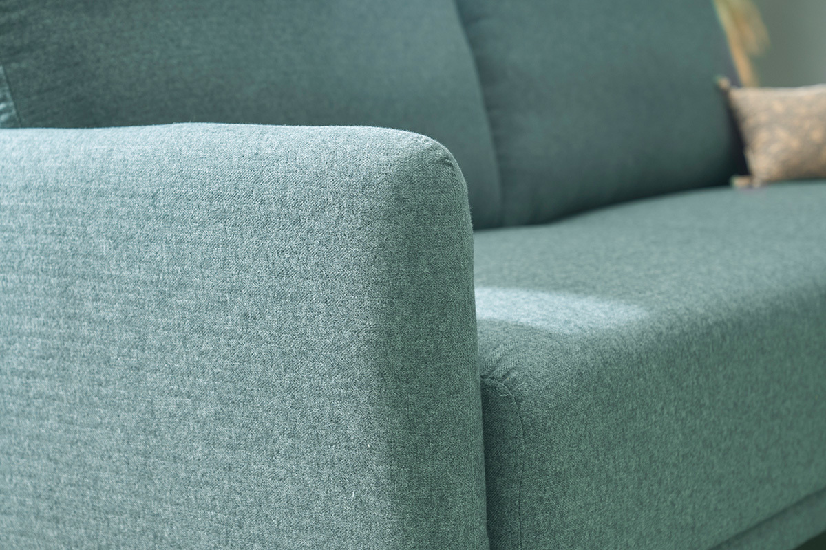 Designersofa 3-Sitzer in Graugr�nem Stoff und hellem Holz BONO