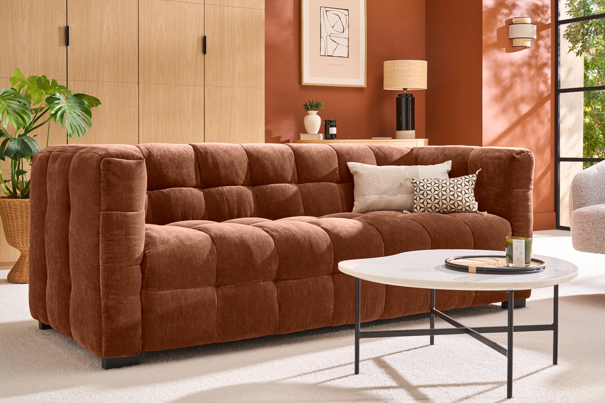 Designersofa 3-Sitzer in Rostbraun Samtstoffeffekt CORTO