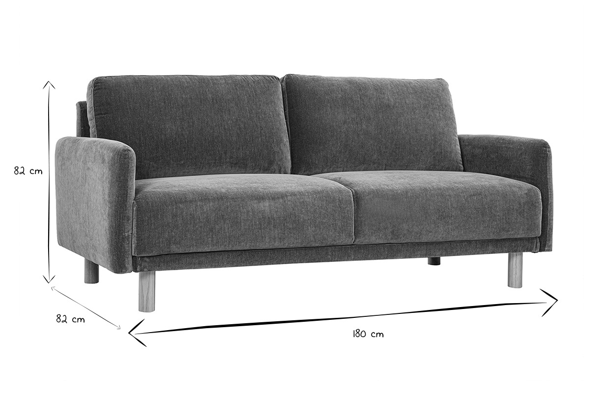 3-Sitzer-Sofa, Samtoptik-Stoff, Ma�e 180x82x82 cm, Ansicht von 3/4, schwarz und wei�.