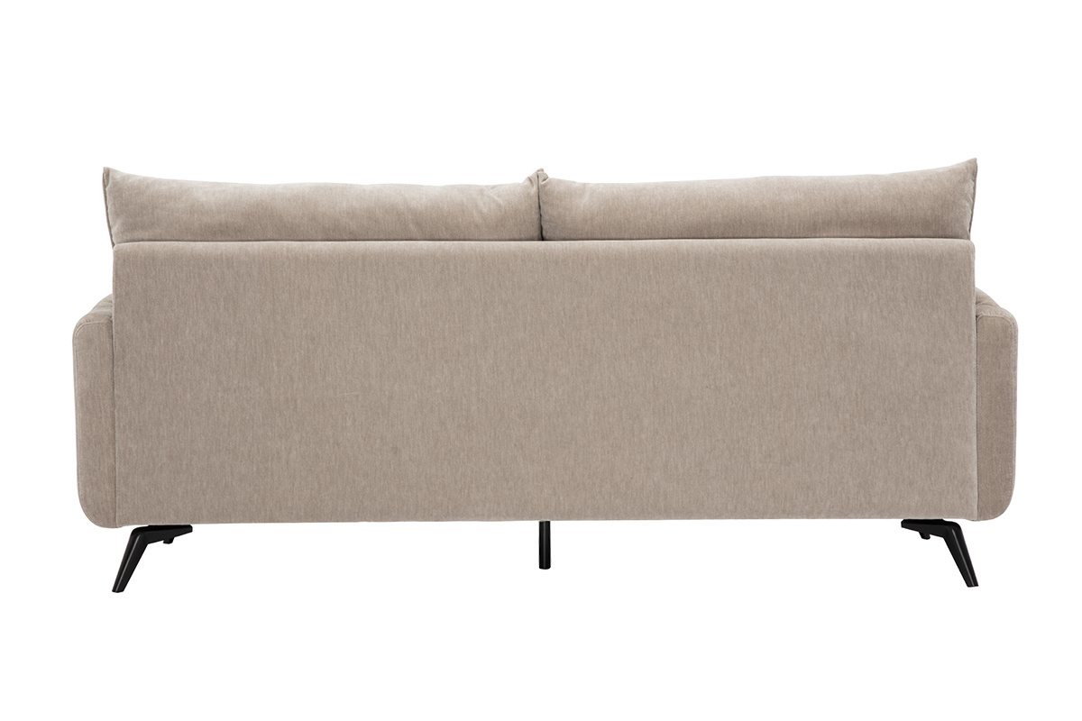 Designersofa 3-Sitzer in taupefarbenem Samt-Effekt Stoff und schwarzem Metall TANTOR