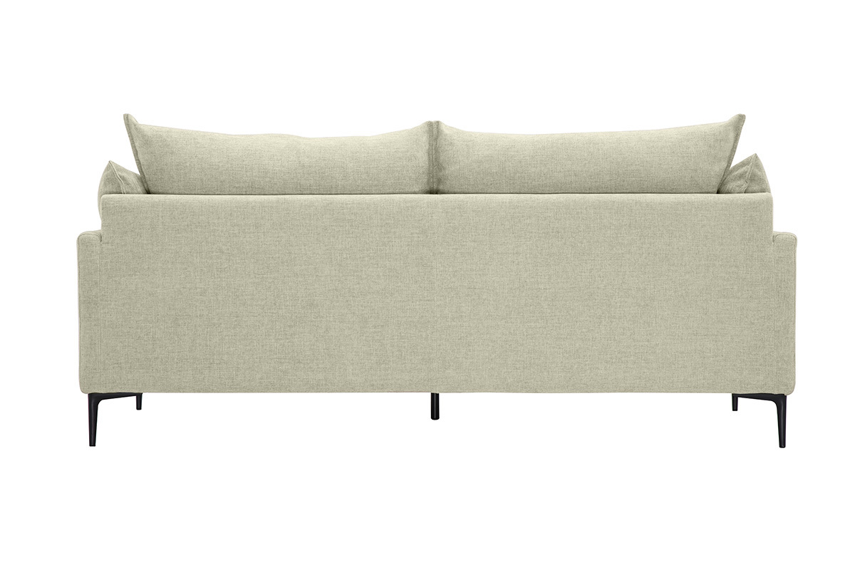 Beiges MARIUS Sofa, 3-Sitzer, R�ckansicht, schwarze Metallf��e.