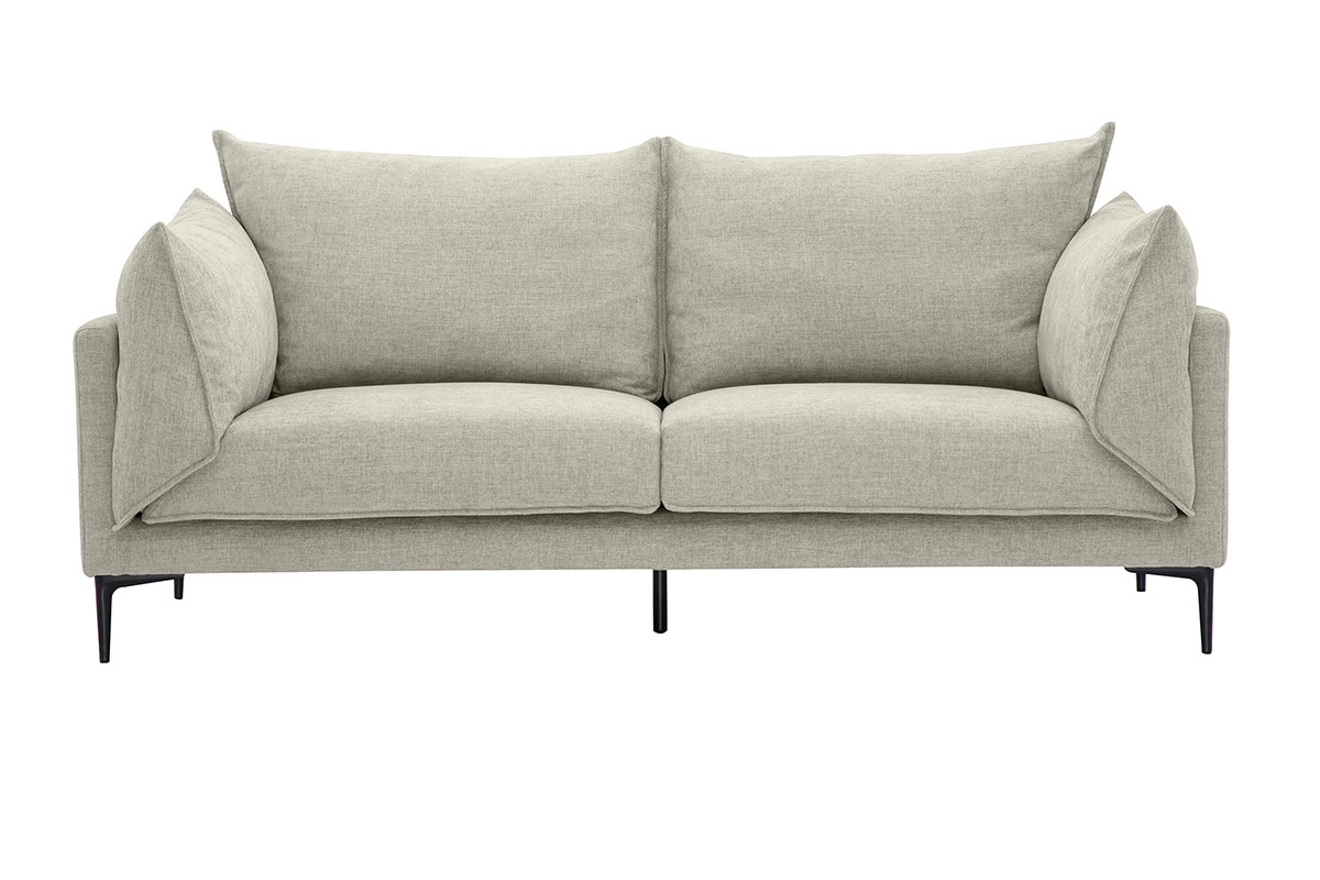 Designersofa 3-Sitzer in Texturbezug Samteffekt beige und Metall schwarz MARIUS