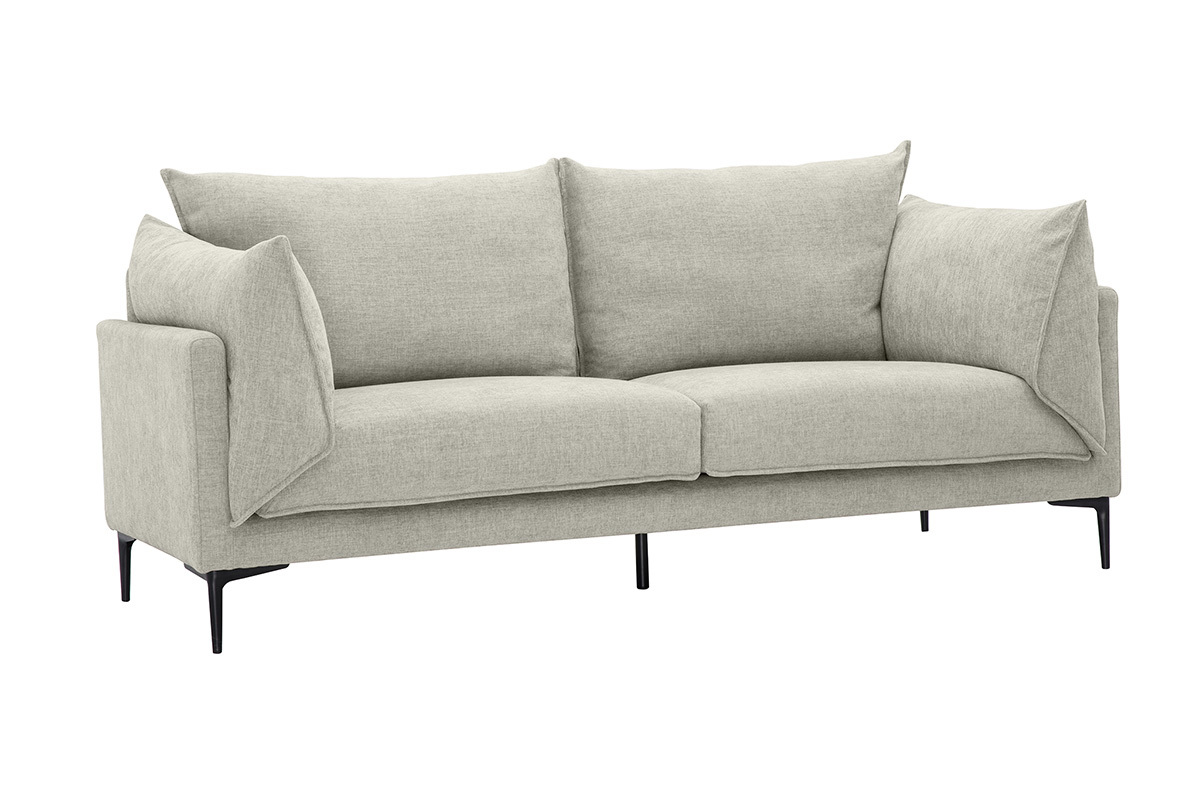 Designersofa 3-Sitzer in Texturbezug Samteffekt beige und Metall schwarz MARIUS