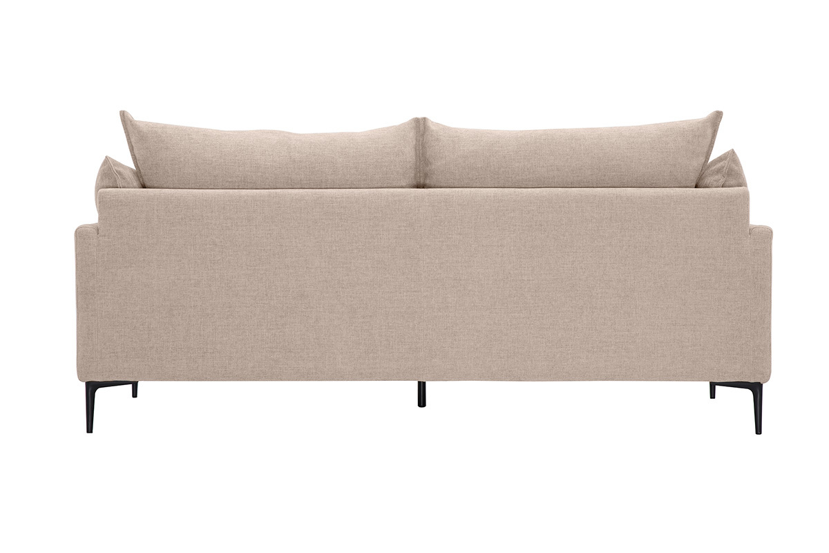 3-Sitzer-Designer-Sofa in Beige aus Stoff mit Samteffekt, R�ckansicht mit schwarzen Metallf��en.