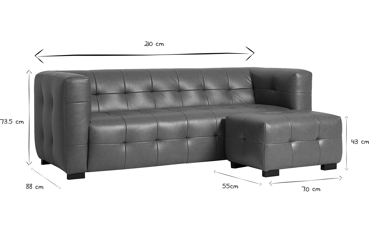 Ma�e des 3-Sitzer-Sofas CORTO und des Hockers in Schwarz und Wei�: L210 x B88 x H73,5 cm; Hocker L70 x B55 x H43 cm.