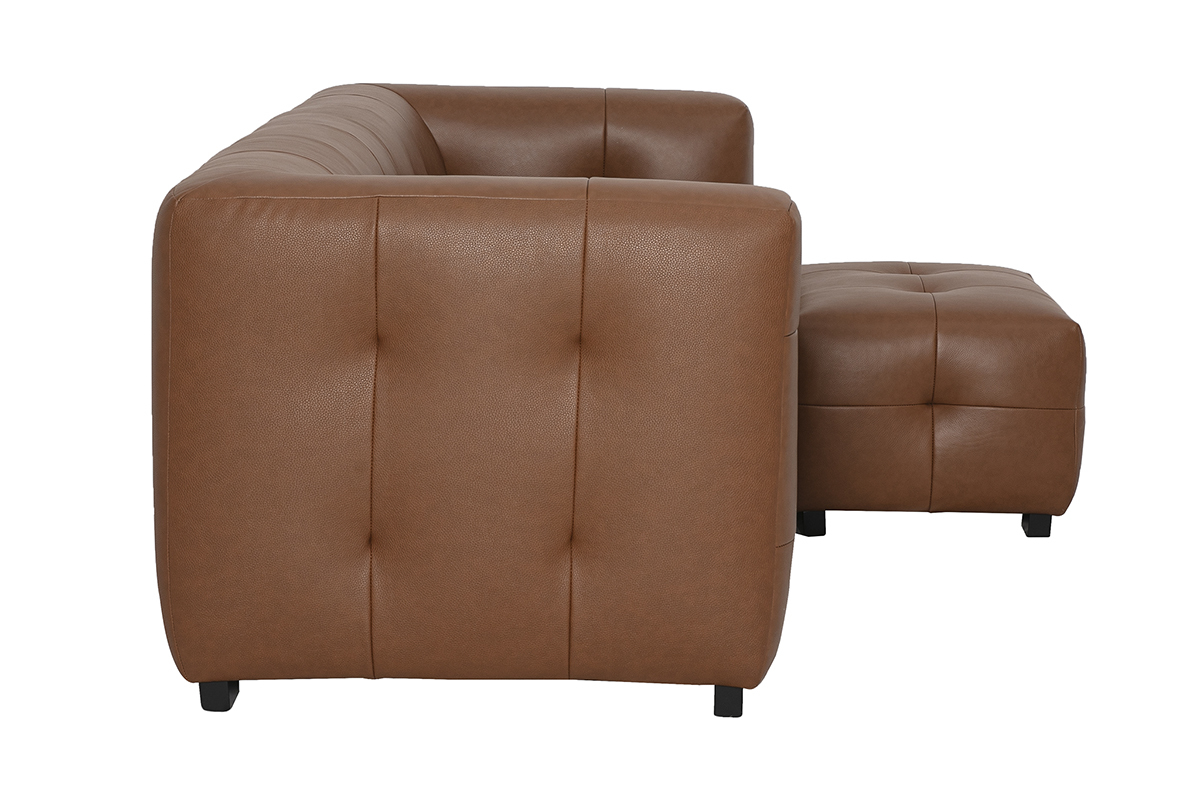 3-Sitzer Ledersofa CORTO in Braun mit passendem Fu�hocker, Seitenansicht.