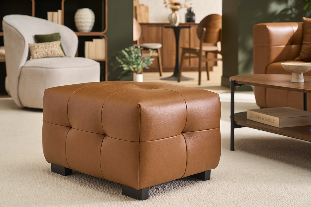 Designersofa 3-Sitzer und Leder-Fu�hocker in Braun CORTO