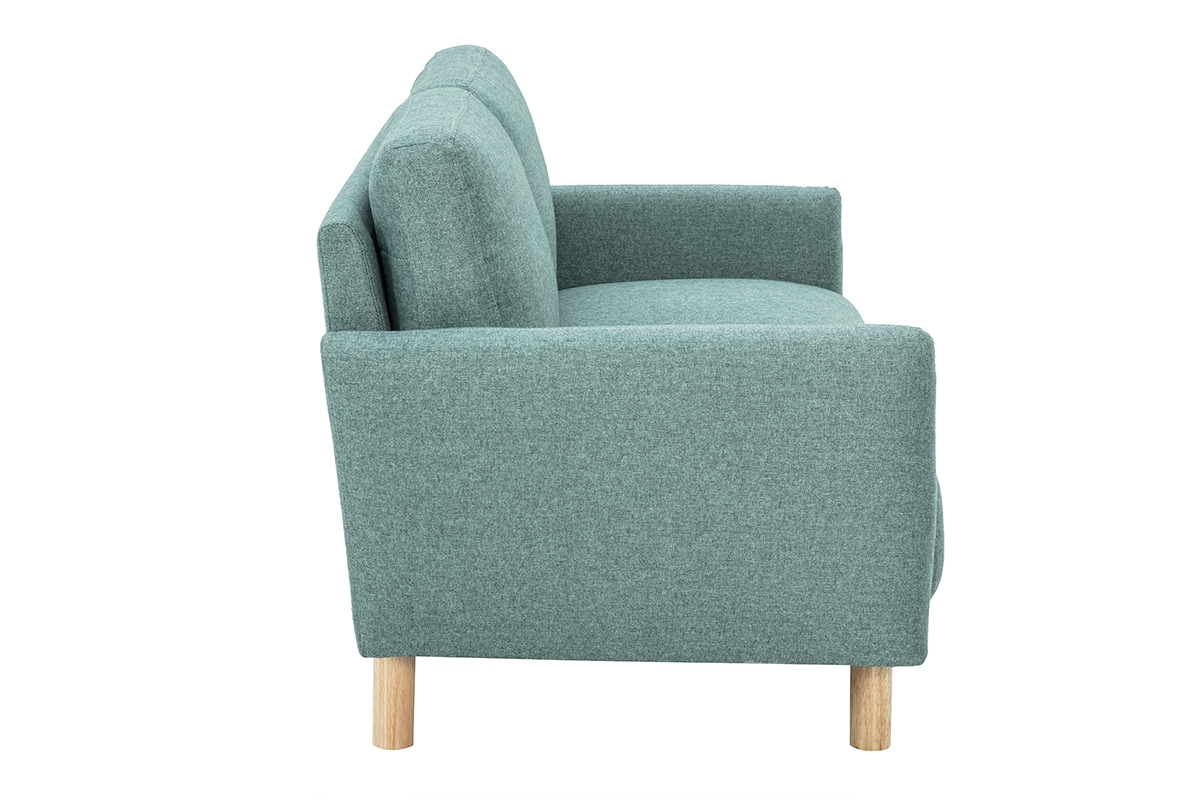 Zweisitzer-Sofa in Graugr�n, Seitenansicht, mit hellen Holzbeinen.