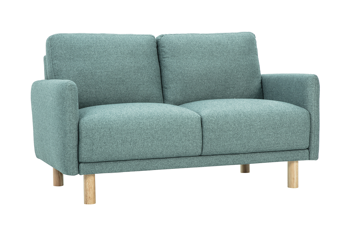 Zweiersofa in Graugr�n, Stoffbezug, F��e aus hellem Holz, Ansicht von 3/4.