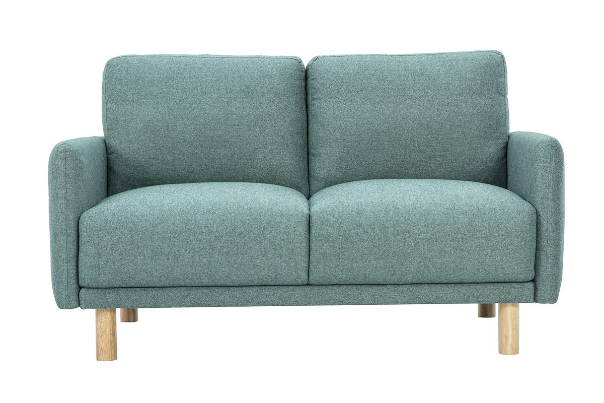 Zweisitzer-Sofa in Graugr�n, helles Holz, Frontansicht.