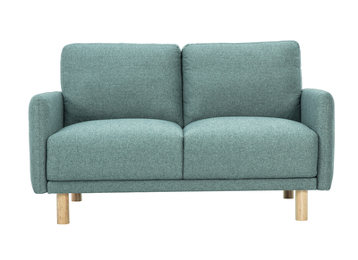 Designersofa f&uuml;r 2 Personen aus graugr&uuml;nem Stoff und hellem Holz BONO
