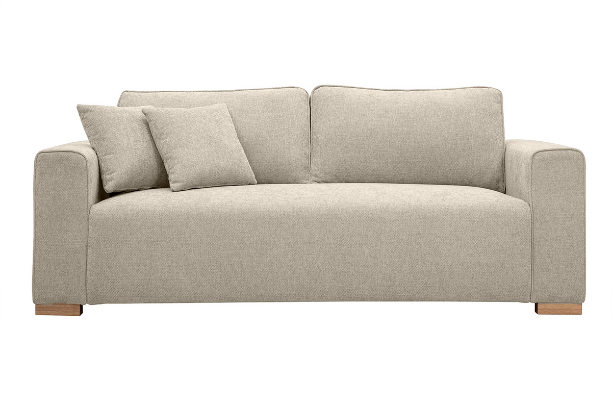 Designersofa fr 3 Personen in texturiertem Samt-Effekt Stoff beige PEPPER