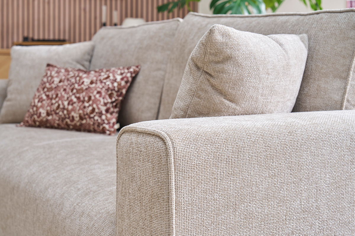 Designersofa f�r 3 Personen in texturiertem Samt-Effekt Stoff beige PEPPER