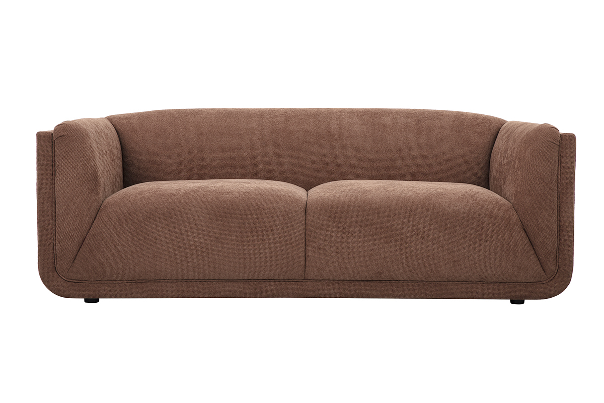 Dreisitzer-Sofa aus gebranntem Chenille-Stoff, modernes Design, Frontansicht.
