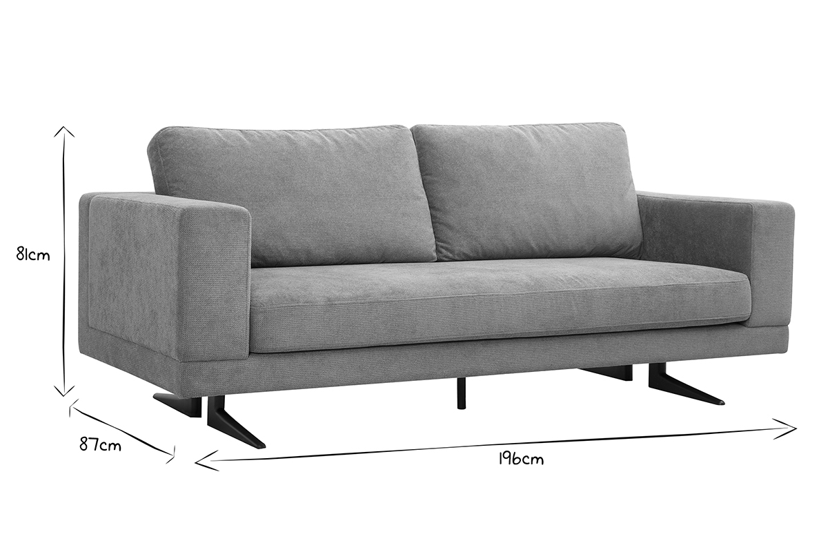 Designersofa mit 3 Sitzpltzen aus khakigrnem Chenille-Stoff und schwarzem Metall LENNON
