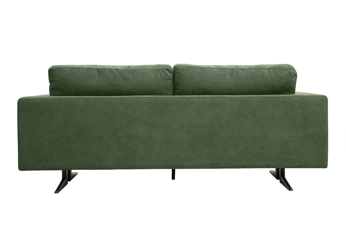 Designersofa mit 3 Sitzpltzen aus khakigrnem Chenille-Stoff und schwarzem Metall LENNON