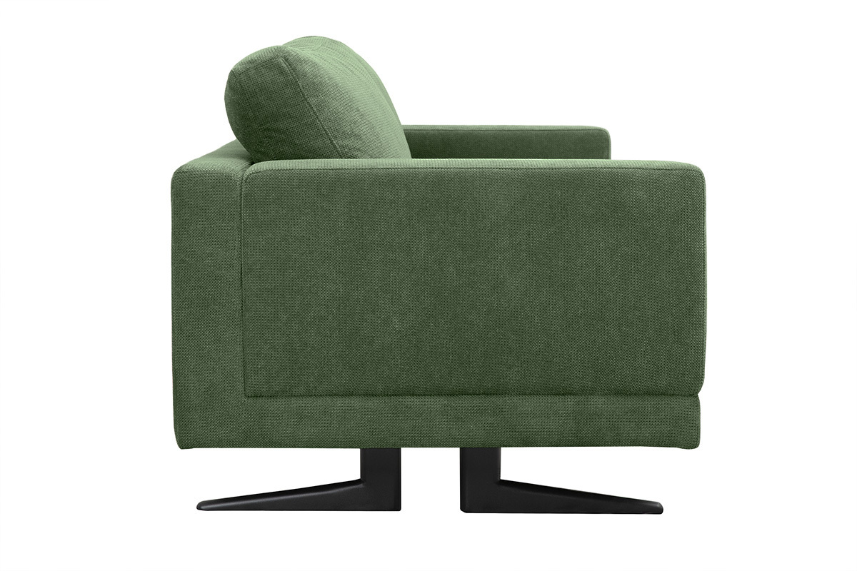 Designersofa mit 3 Sitzpltzen aus khakigrnem Chenille-Stoff und schwarzem Metall LENNON