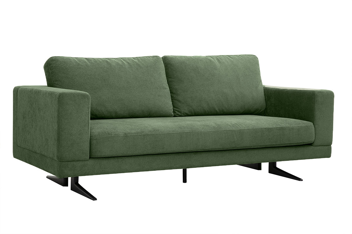 Designersofa mit 3 Sitzpltzen aus khakigrnem Chenille-Stoff und schwarzem Metall LENNON