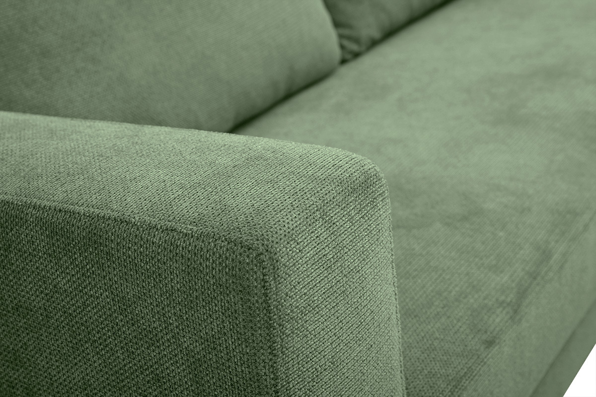 Designersofa mit 3 Sitzpltzen aus khakigrnem Chenille-Stoff und schwarzem Metall LENNON