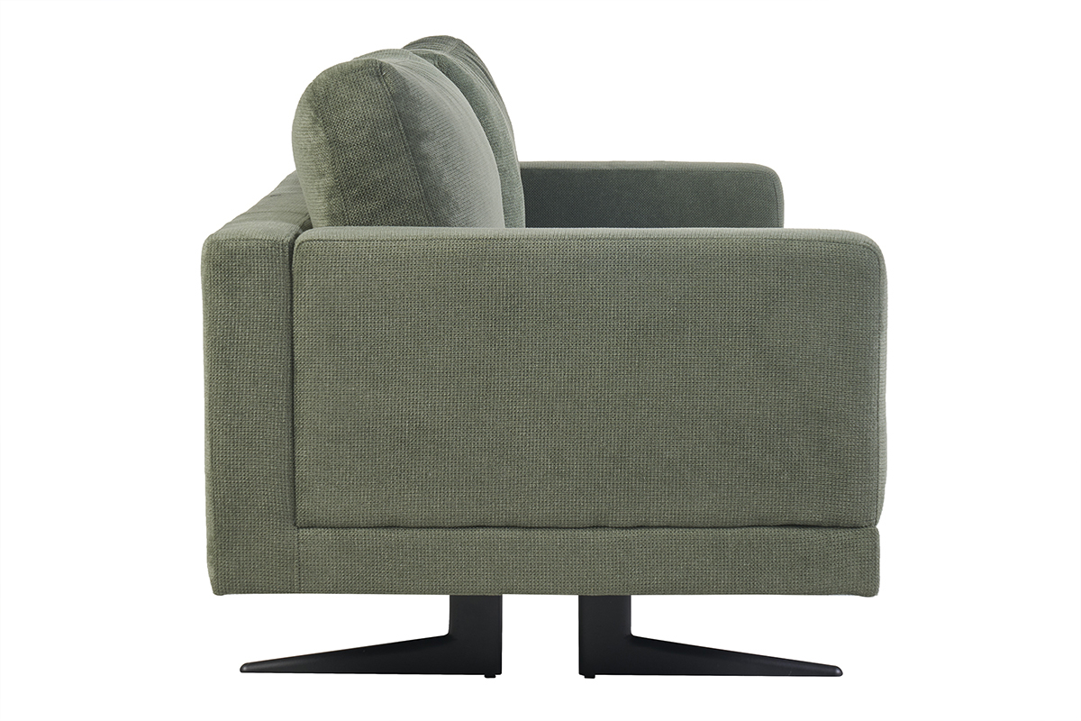 Designersofa mit 3 Sitzpltzen aus khakigrnem Chenille-Stoff und schwarzem Metall LENNON