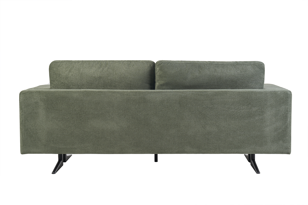 Designersofa mit 3 Sitzpltzen aus khakigrnem Chenille-Stoff und schwarzem Metall LENNON