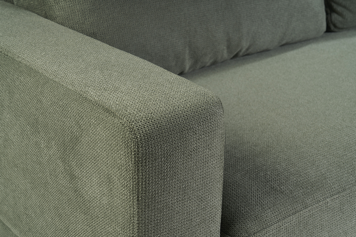 Designersofa mit 3 Sitzpltzen aus khakigrnem Chenille-Stoff und schwarzem Metall LENNON