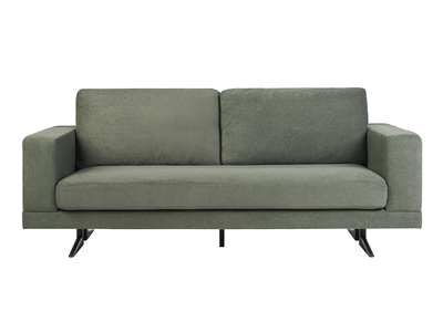 Designersofa mit 3 Sitzplätzen aus khakigrünem Chenille-Stoff und schwarzem Metall LENNON