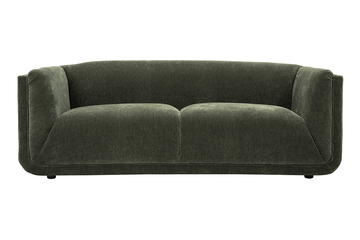 Designersofa mit 3 Sitzpltzen in Samteffekt Stoff khakigrn HOSBO