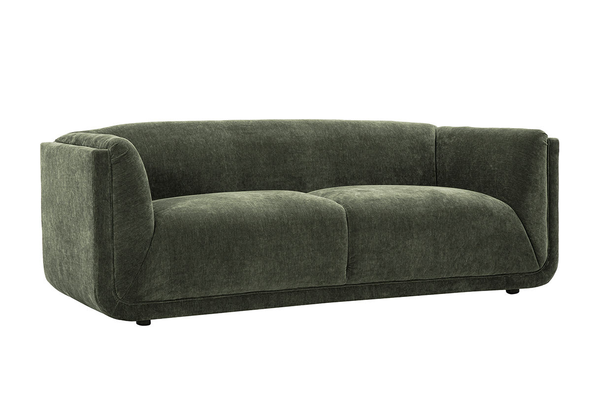 Designersofa mit 3 Sitzpltzen in Samteffekt Stoff khakigrn HOSBO